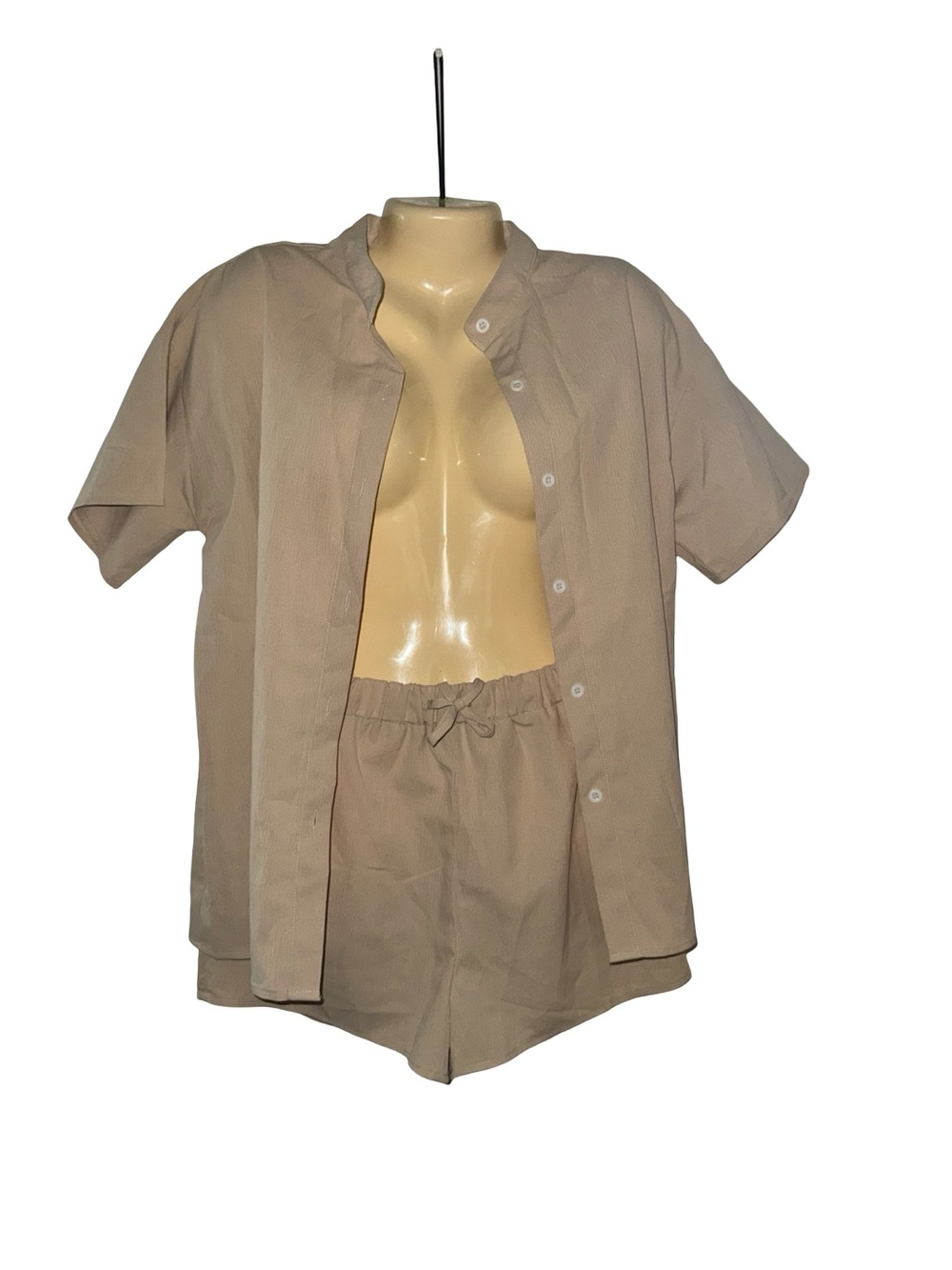 SHEIN Beige Short Sleeve Button Front Top with Matching Shorts Set